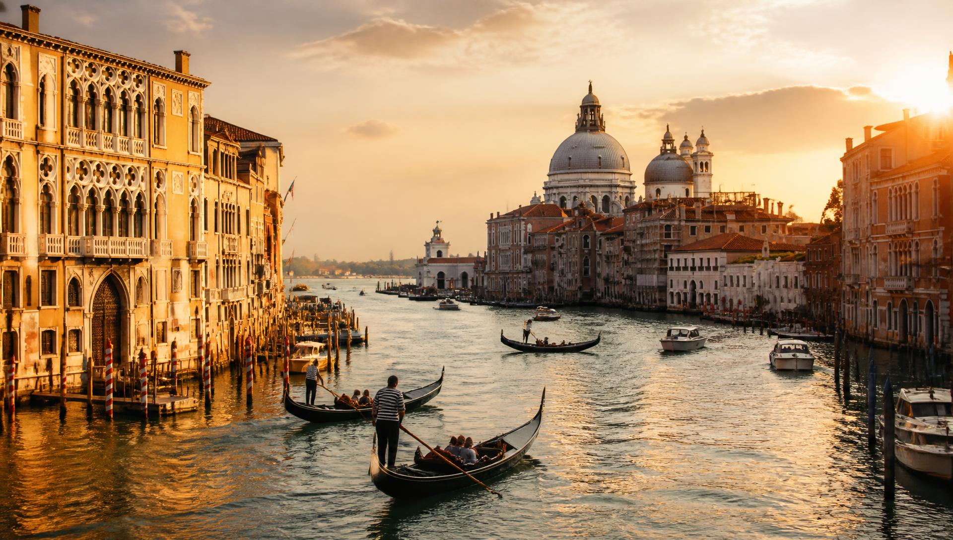 Der Canal Grande in Venedig mit historischen Palästen und Gondeln